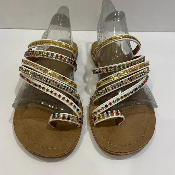 Venus Strappy Multicolored Rhinestone & Sequin Flip Flop Sandals Size 7 - Picture 1 of 10